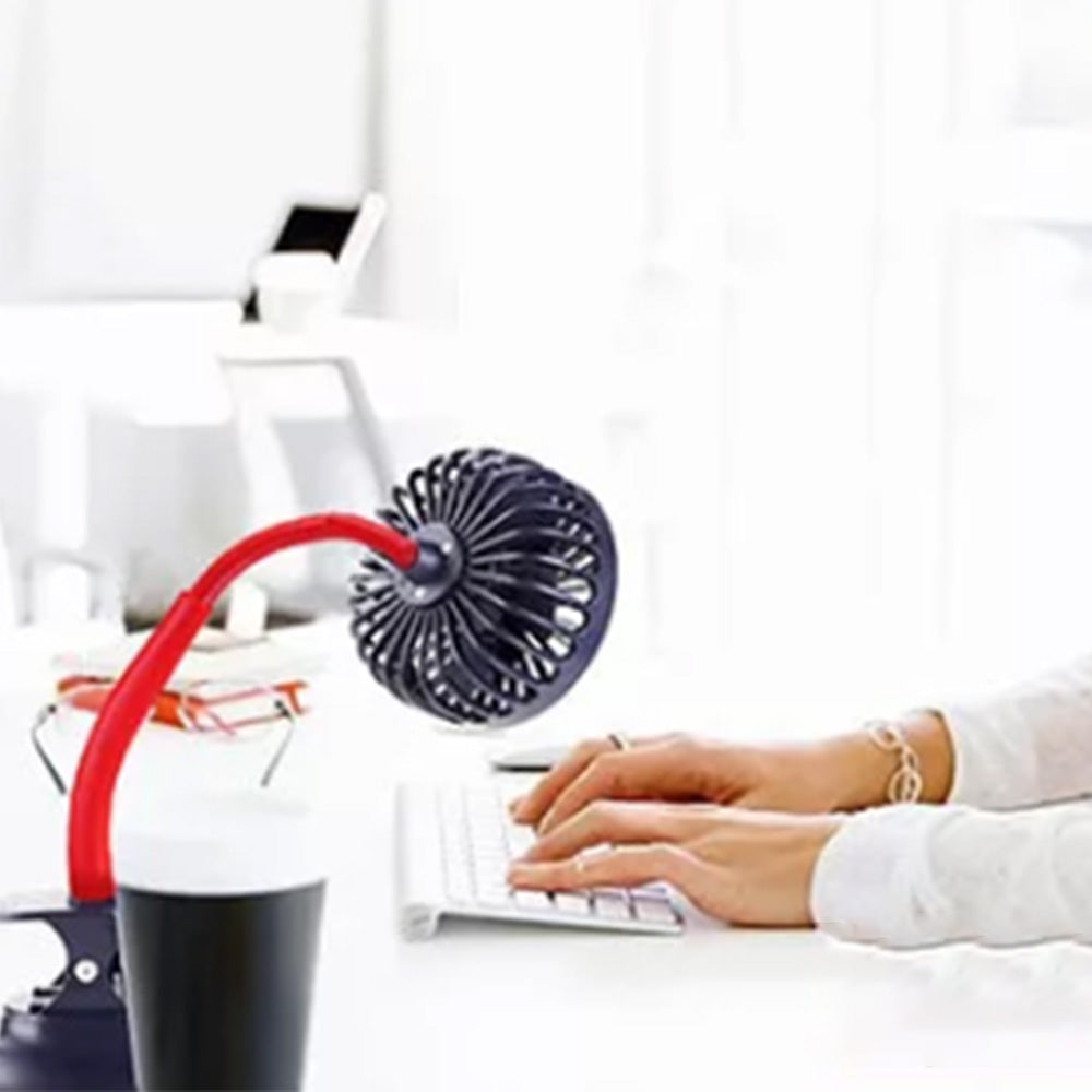 Portable Clip On Lighting Fan Travel USB Rechargeable Desk Pram Car Cooling Fan Black