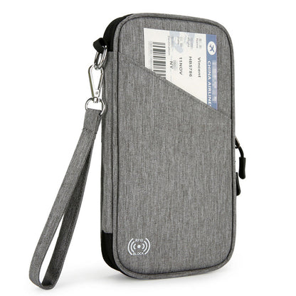 RFID Blocking Passport Holder Family Travel Card Organizer With Zipper Grey