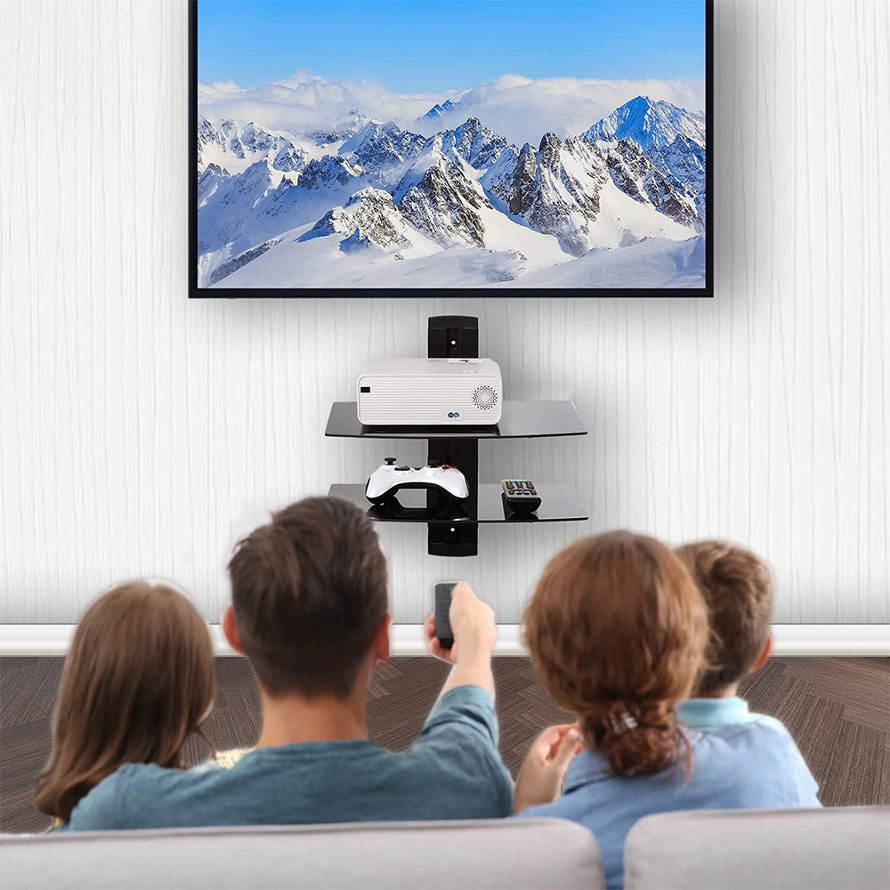 Two-Tier Tempered Glass Floating TV Media Shelf