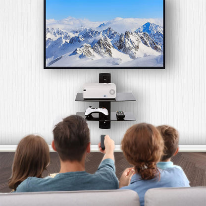Two-Tier Tempered Glass Floating TV Media Shelf