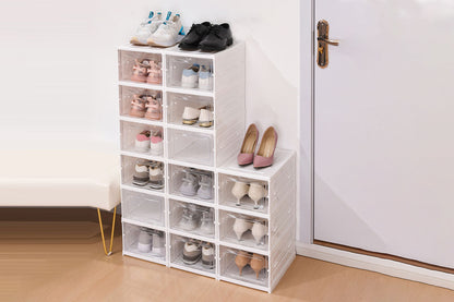 2Pcs 3 Tiers Foldable Stackable Shoe Organizer with Clear Door Plastic Shoe Rack