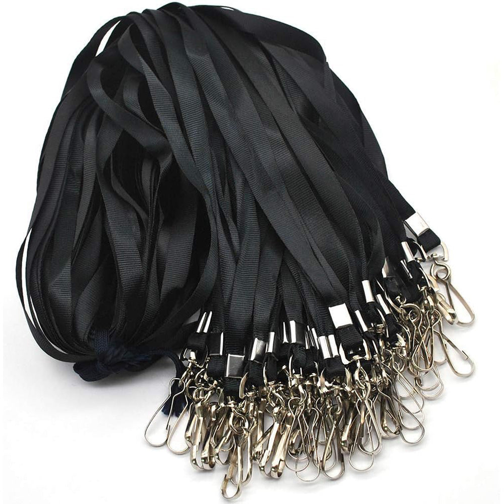 50 Flat ID Badge Lanyards with 360 Degree Swivel Hooks - Black