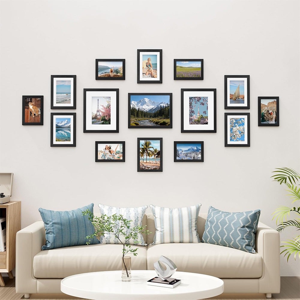 15 Piece Picture Frame Set Multi-size Collage Photo Frames for Wall or Tabletop Display-Black