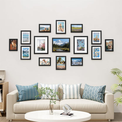 15 Piece Picture Frame Set Multi-size Collage Photo Frames for Wall or Tabletop Display-Black