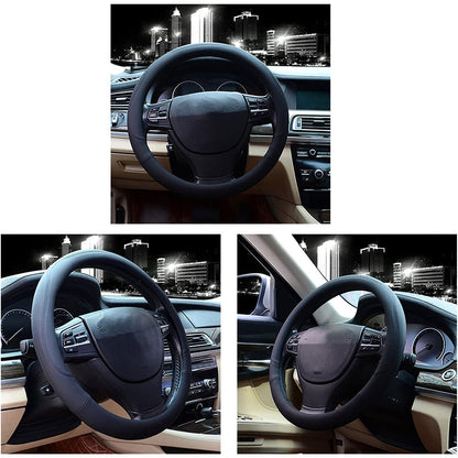 37-38cm Microfiber Leather Steering Wheel Cover-Black