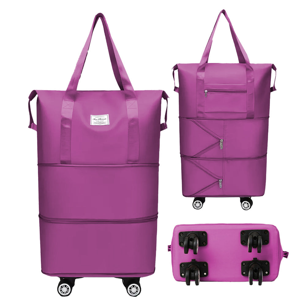Expandable Wheeled Travel Duffle Bag Travel Foldable Rolling Gym Bag with Wheels Weekend Bag Dark Purple