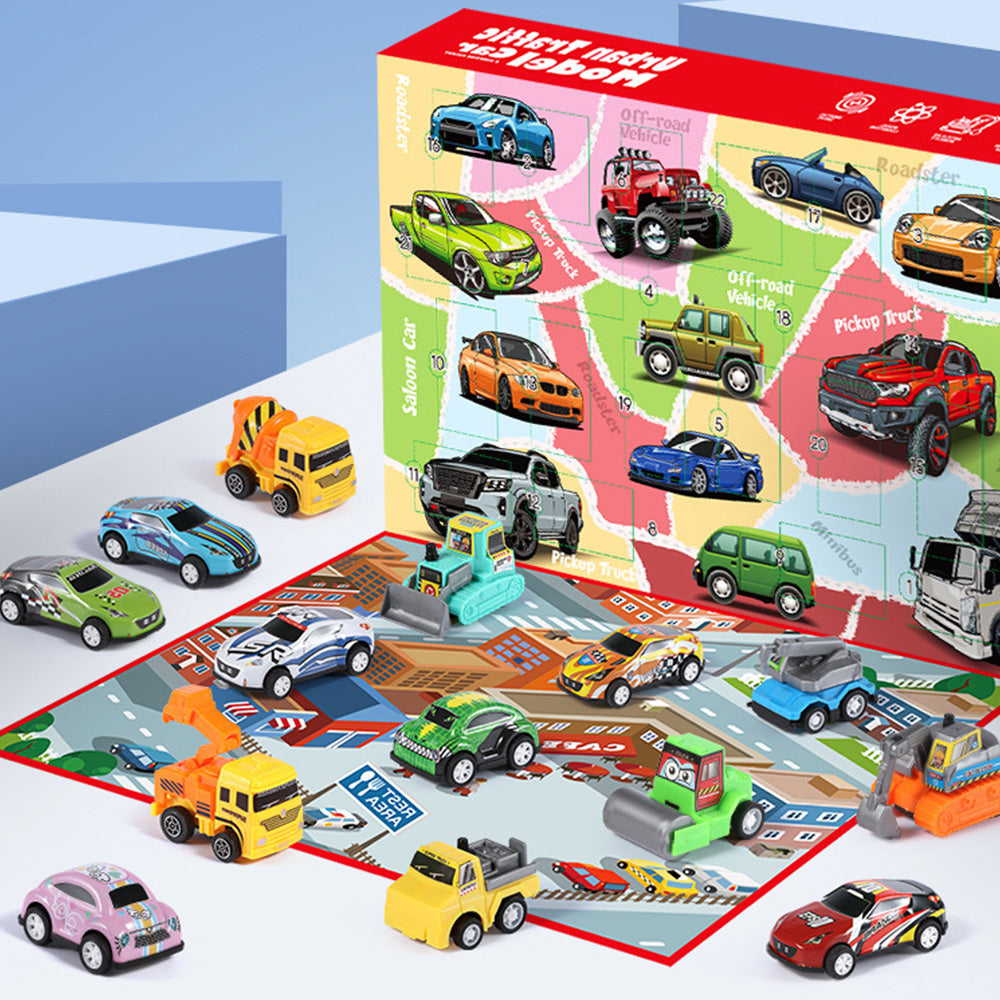 22PCS Christmas Advent Calendar Pull Back Car Toy Blind Box Set with Map