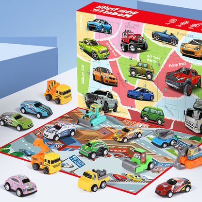 22PCS Christmas Advent Calendar Pull Back Car Toy Blind Box Set with Map