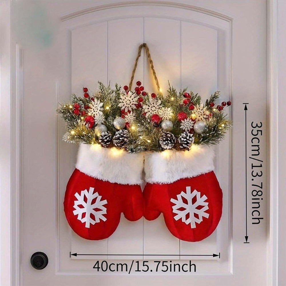 Christmas Wreath Glove Shape with Warm Light Door Hanging Decor