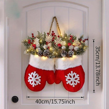 Christmas Wreath Glove Shape with Warm Light Door Hanging Decor
