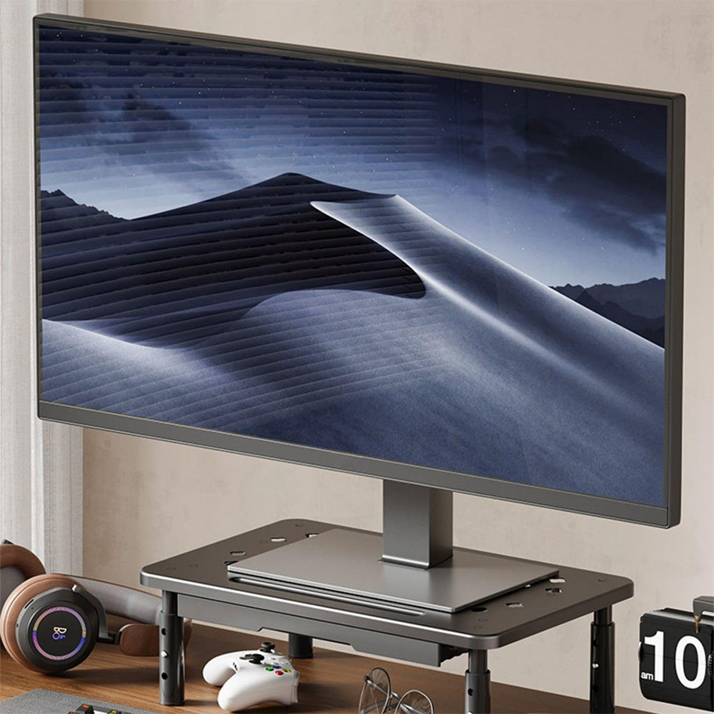 Adjustable Monitor Stand Riser with Drawer Storage Metal Desk Organizer