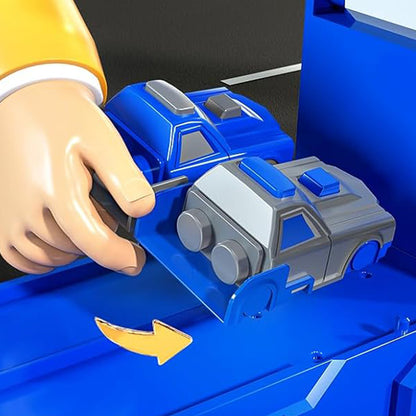 Large Dual Track Transporter Truck Toy Set with 6 Alloy Racing Cars - Blue