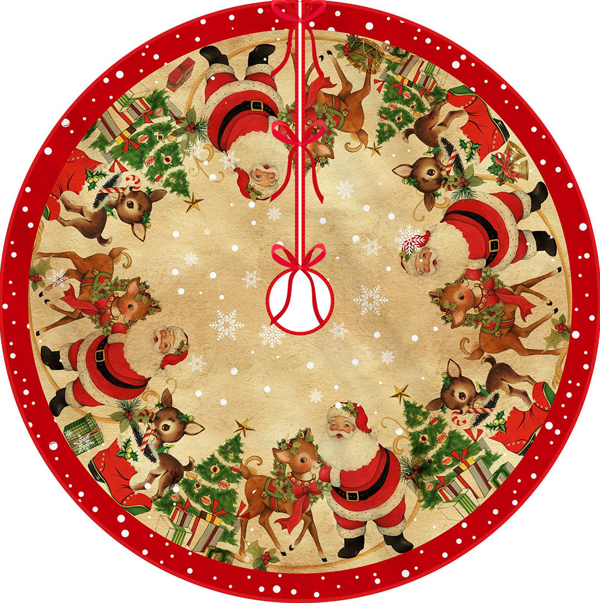 Christmas Tree Skirt Base Cover 120cm 150cm with Red Ties