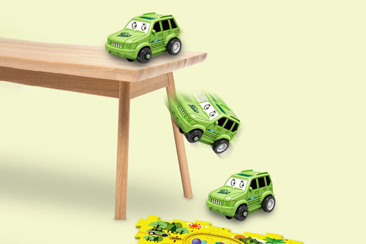 DIY Car Track Puzzle Play Set With A Cute Vehicle Preschool Educational Montessori Toy-Style 1