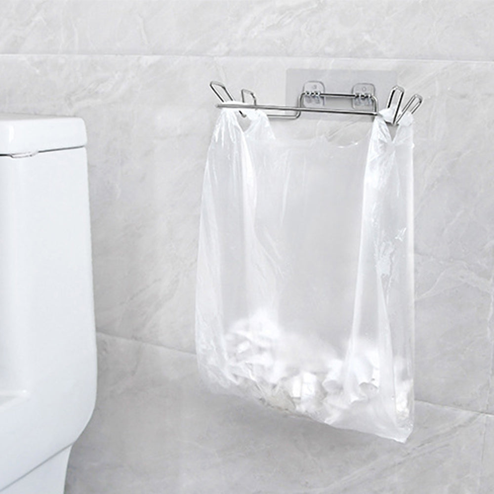 Set of 2 Pack Wall-Mounted Stainless Steel Trash Bag Holders Garbage Plastic Bags Racks