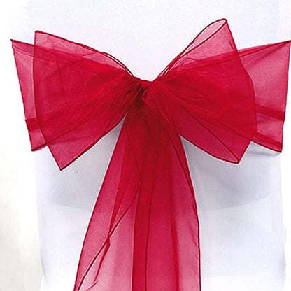 10 Piece Sheer Organza Wedding Chair Back Bow Sashes for Party Decor -Red