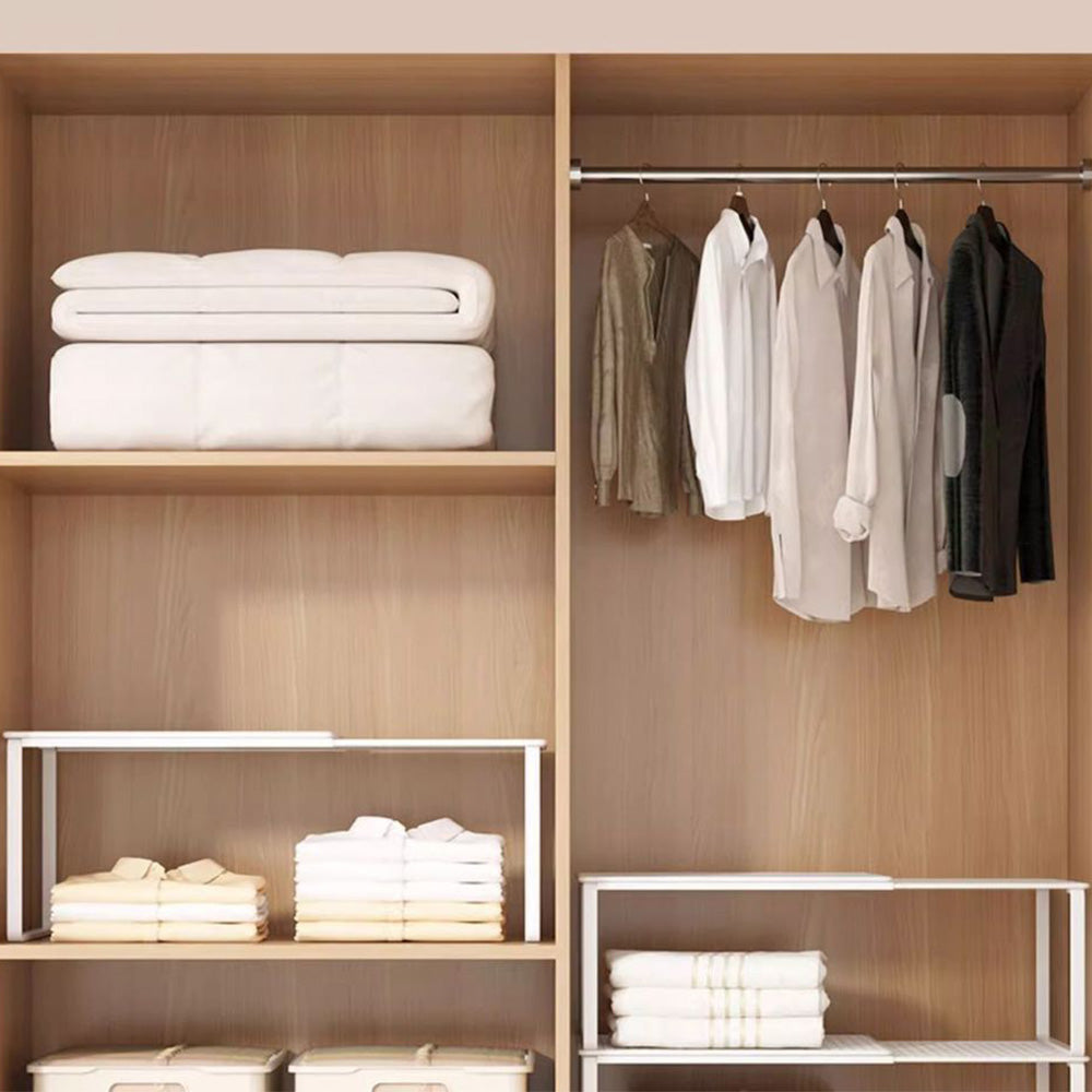 Expandable Carbon Steel Closet Shelf and Adjustable Storage Rack - White