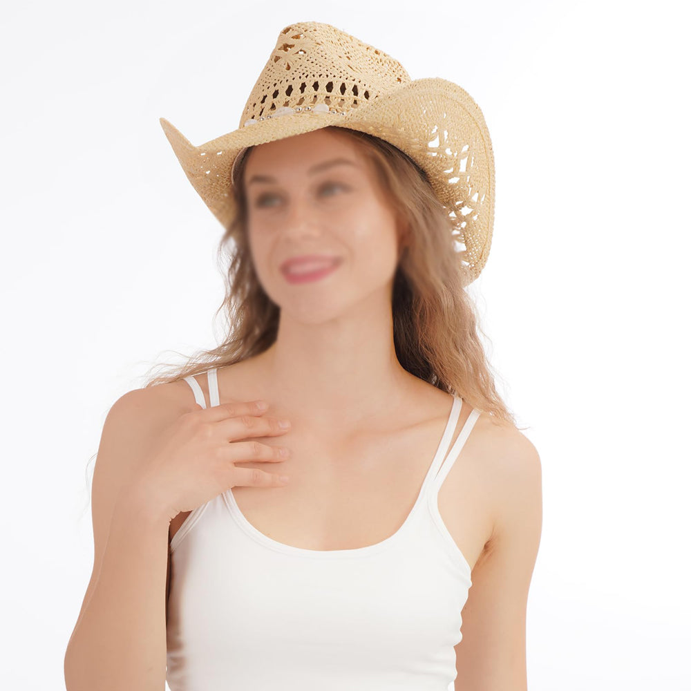 Wide Brim Straw Cowboy Hat with Shapeable Brim