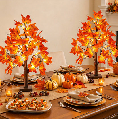 24 LED Lighted Artificial Maple Tree Thanksgiving Table Decor