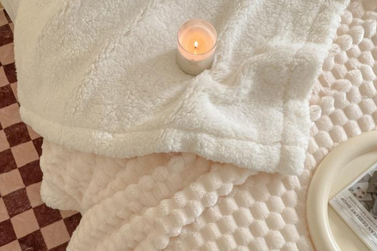 Fluffy Fleece Comforter Soft Warm Winter Jacquard Throw Blanket for Couch Bed -Beige