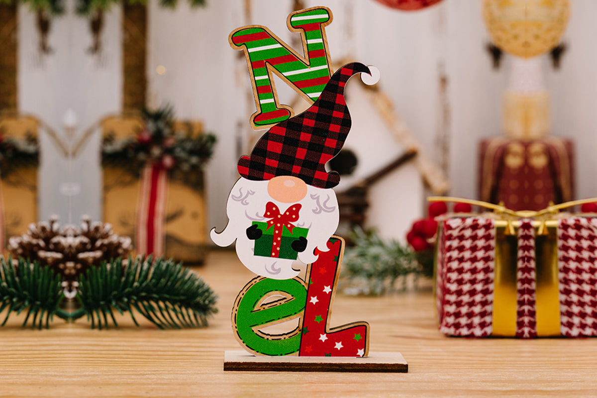 Christmas Wooden Letter Figurine Ornaments Set with Santa Snowman Gnome Table Decoration Signs-Gnome