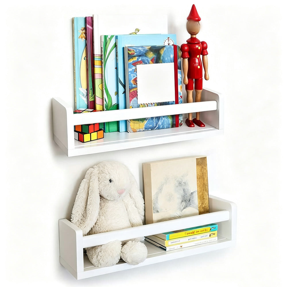 3 Pack Floating Wall Mounted Book Display Shelves - White