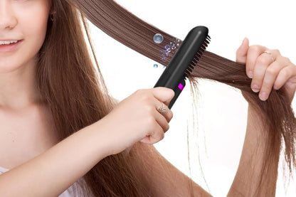 Hair Straightener Brush Anti-Scald Portable Straightening Brush Styling Tools -Black