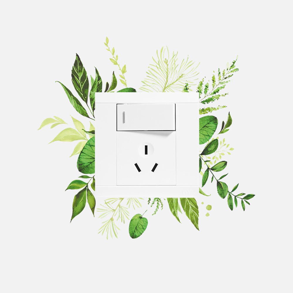 4 Sheets Green Plant Flower Wall Decals Green Leaf Stickers Switch Decals