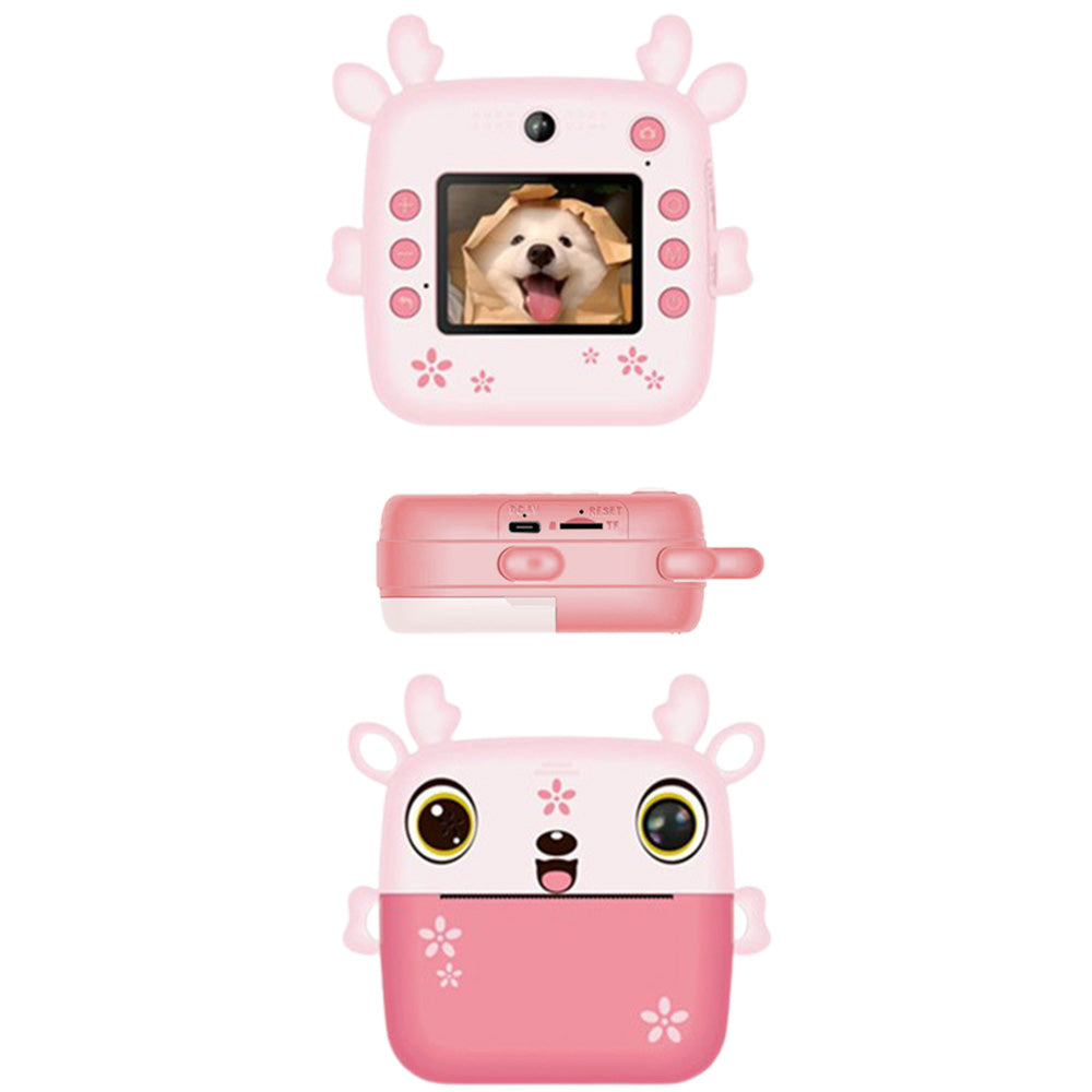 Kids Instant Camera Dual Camera Print Cam 1080P Video Recorder Digital Camera Gift for Boys Girls-Pink