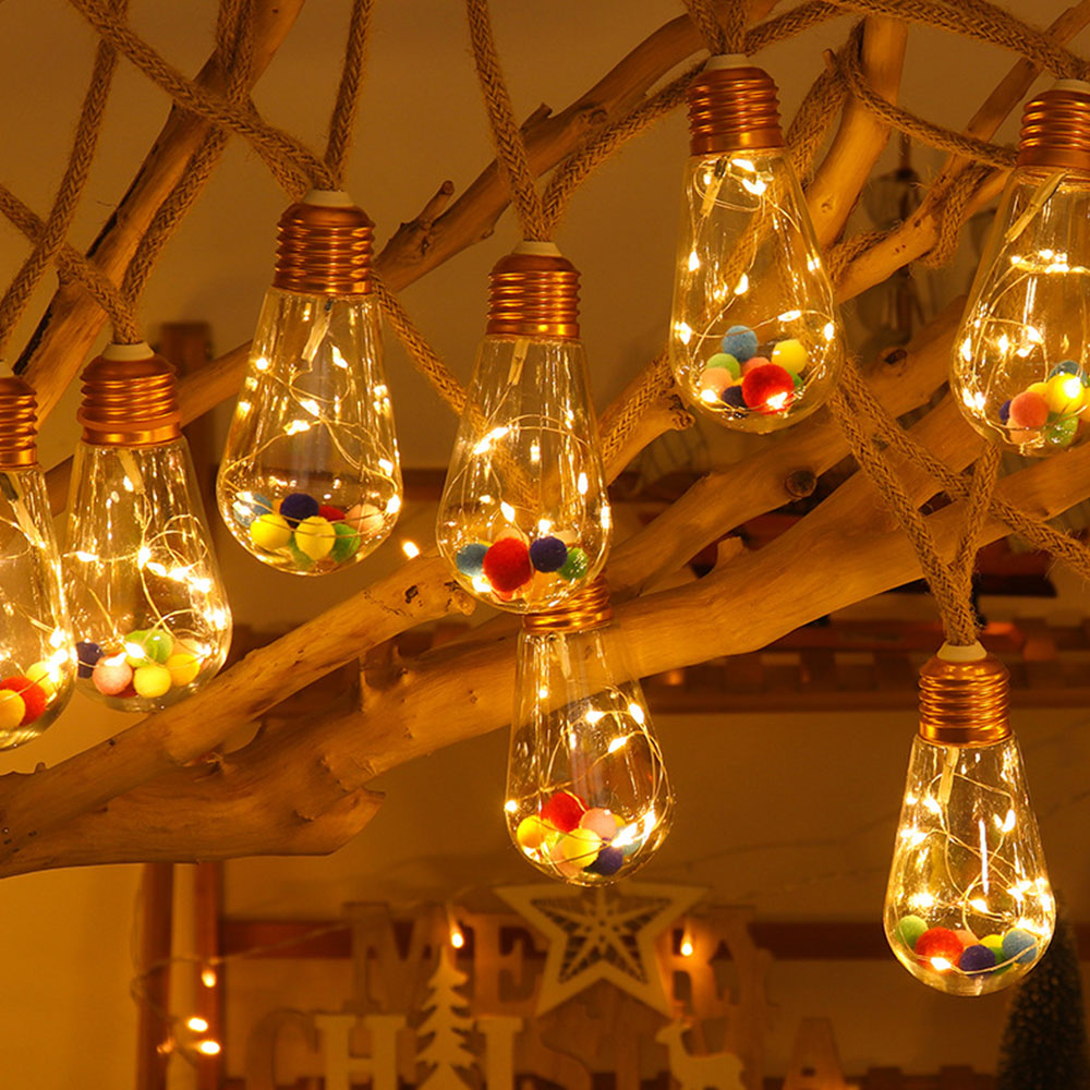 8M Solar String Lights Outdoor Vintage Rope Hemp Patio Bulb Lights for Christmas Garden Fence Balcony Style 2