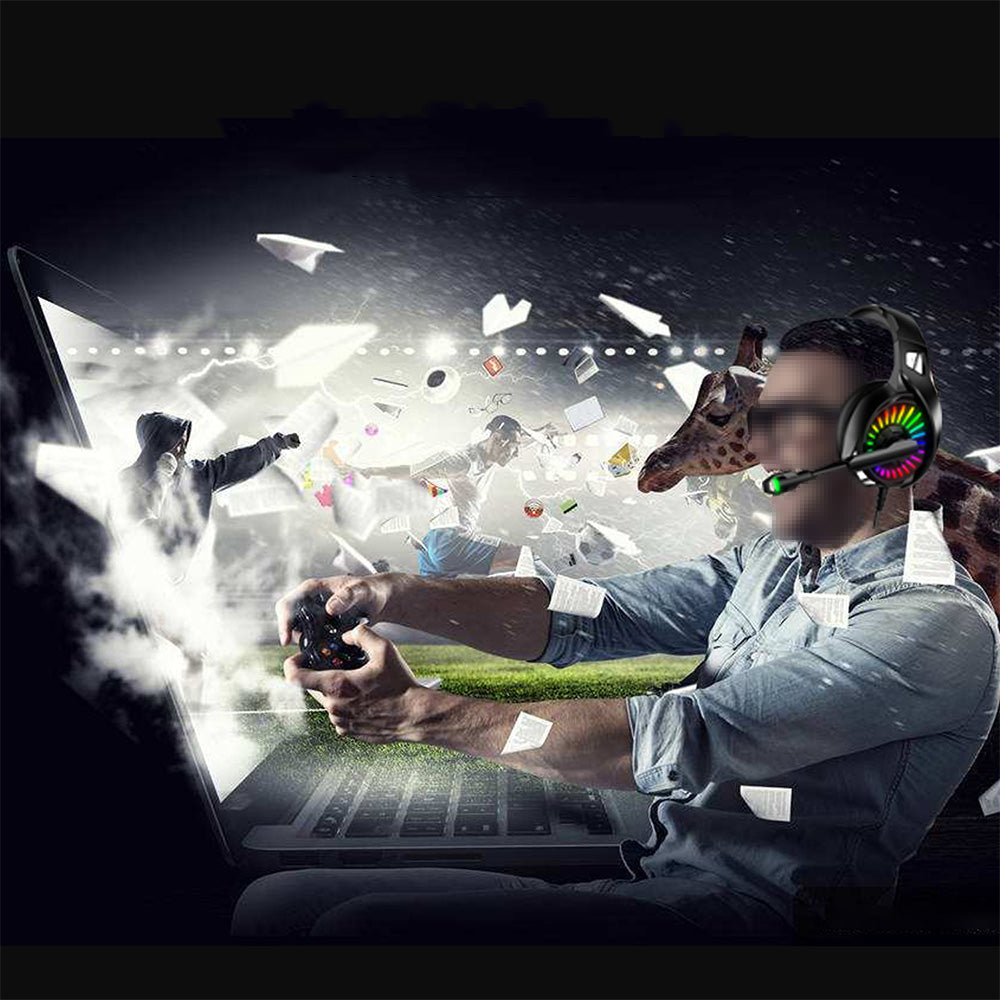 Wired Over-Ear Gaming Headset with LED RGB Lights and Mic -Black