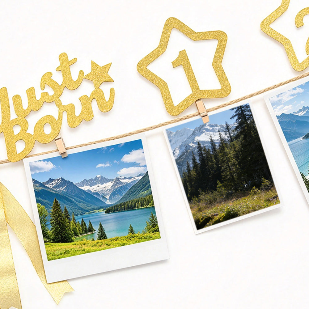 2 Pack 12 Month Photo Banner Star Photo Display with Photo Clips