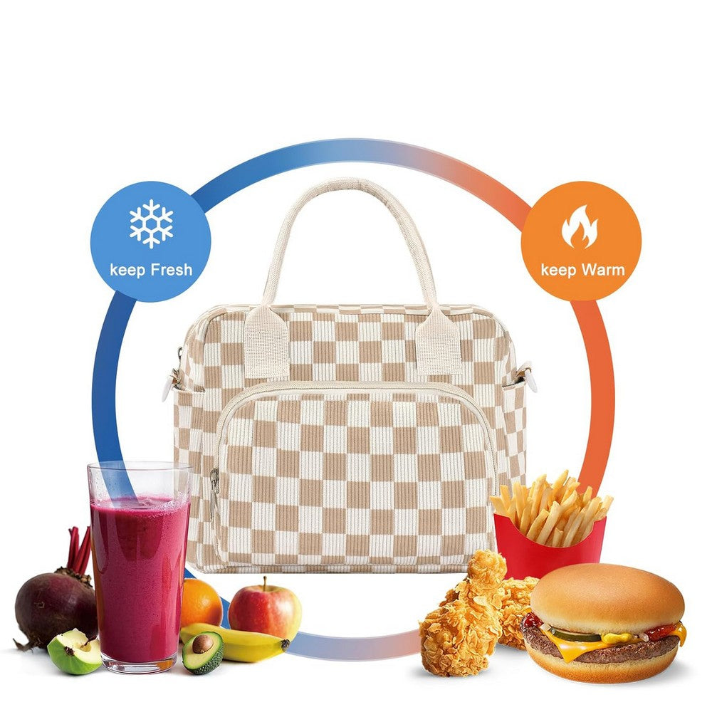 Insulated Lunch Bag for Women Tote Bags for Work Picnic-Checkered