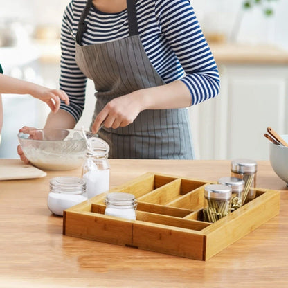 Expandable Drawer Organizer for Cutlery and Utensils Adjustable Bamboo Flatware Tray Kitchen Tool