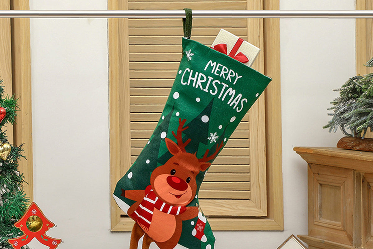 Christmas Stocking Goodies Sock Xmas Wall Tree Party Hanging Candy Bag Decoration-Reindeer