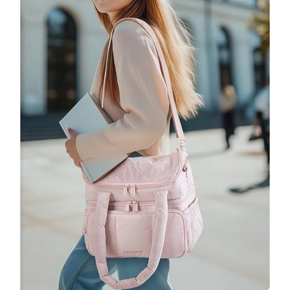 Lunch Bag Women Double Deck Insulated Lunch Bag For Work Picnic Travel-Pink