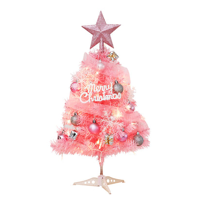 45/60CM Mini Christmas Tree With Led String Light Pink Artificial Xmas Tree