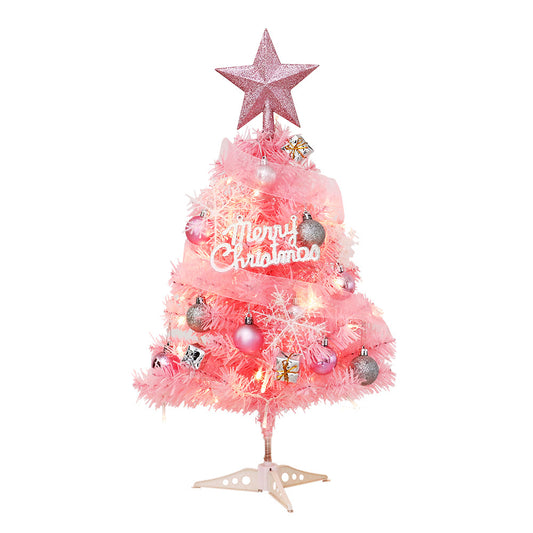 45/60CM Mini Christmas Tree With Led String Light Pink Artificial Xmas Tree