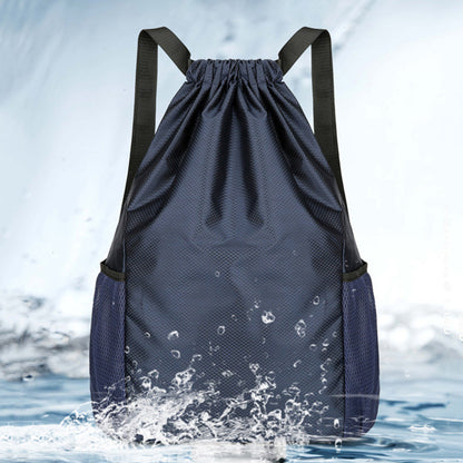 Sports Drawstring Backpack with 2 Pockets Large-Capacity Basketball Bag Dark Blue