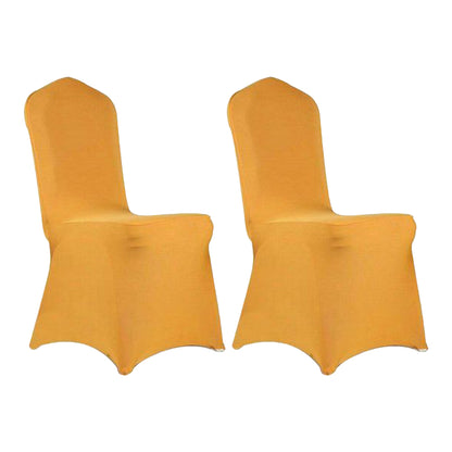 2Pcs Stretch Solid Colour Chair Cover for Wedding Party Decoration -Gold