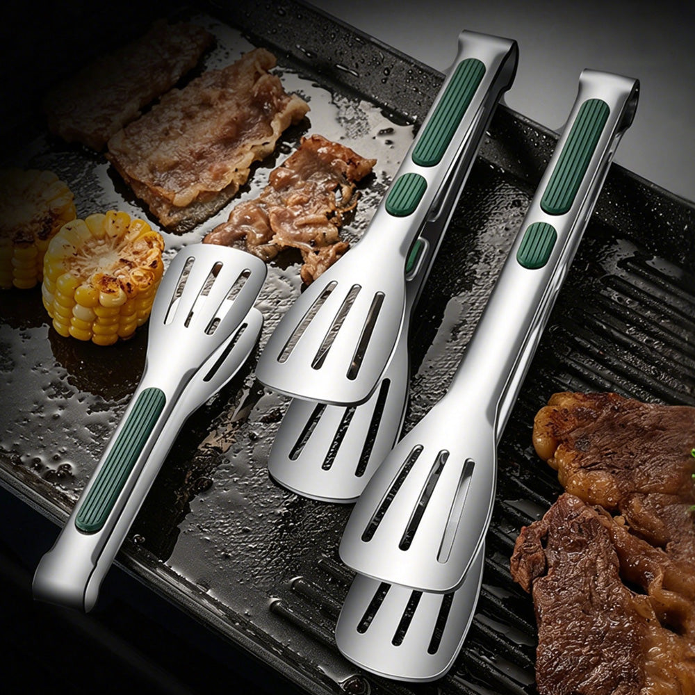 3Pcs 304 Stainless Steel Food Steak Salad and Barbecue Tongs