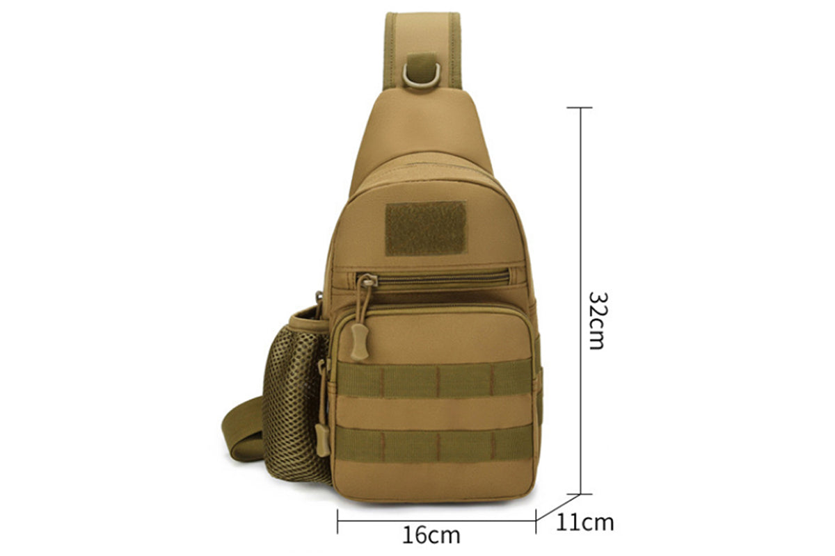 2Pcs Tactical Sling Bag Pack With Water Bottle Holder Shoulder Messenger Bag-Brown