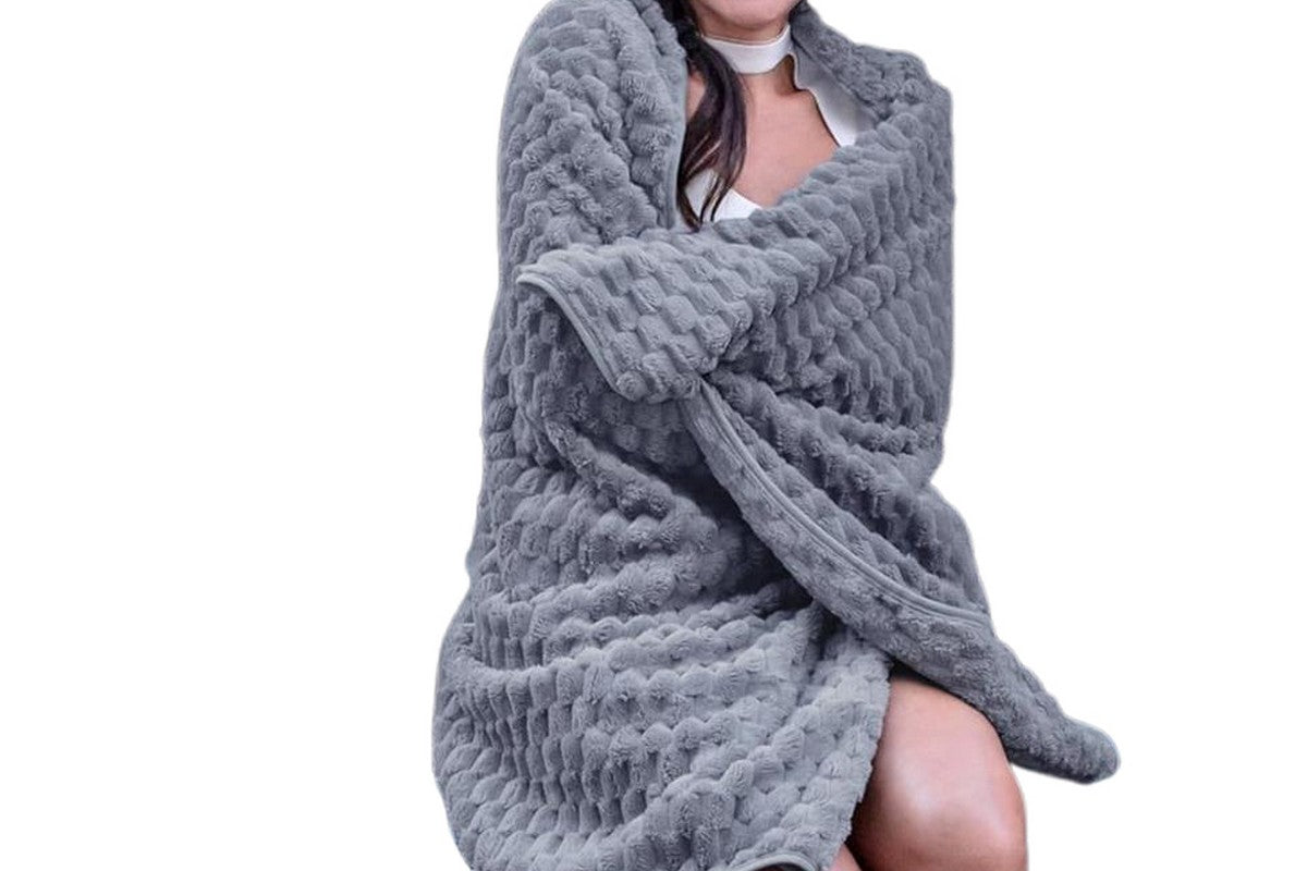 2 in 1 Jacquard Travel Pillow and Blanket Set Packable Travel Blanket for Airplane Car -Grey