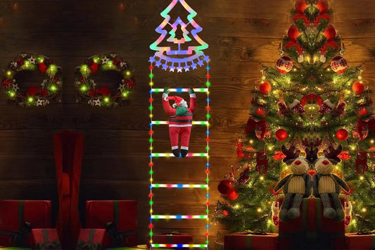 1.7M 160 LEDs Christmas Ladder Lights with Santa Claus Xmas Giant Climbing String Lights Decorative Outdoor Yard Led Ornaments-Christmas tree