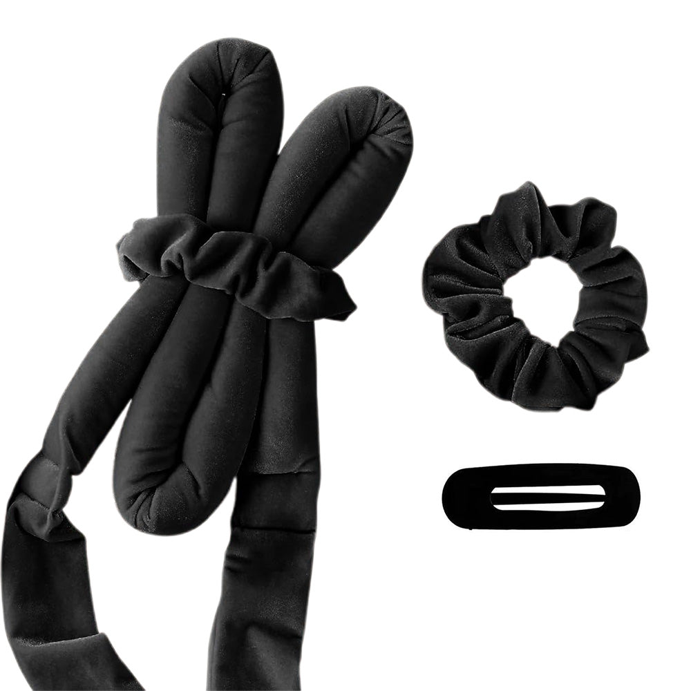 4Pcs Set Heatless Hair Curler Tools Overnight No Heat Hair Curling Set for Long Hair Black