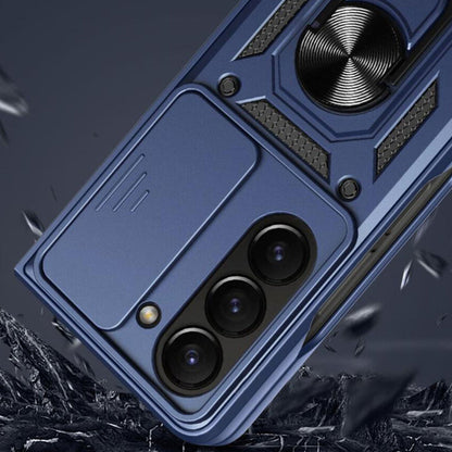 For Samsung Galaxy Z Fold Drop Protection Case Full-Body Shockproof Case with Rotating Ring Stand Blue