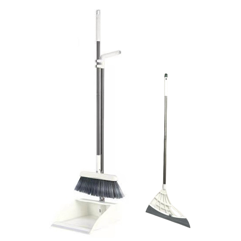 180-Degree Rotating Broom and Foldable Standing Dustpan Set with Scraper for Home Office White
