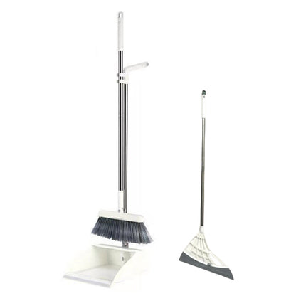 180-Degree Rotating Broom and Foldable Standing Dustpan Set with Scraper for Home Office White