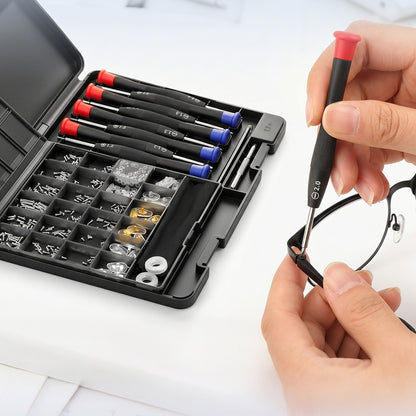 Multi Piece Eyeglass Repair Kit with Screws Nose Pads and Tools
