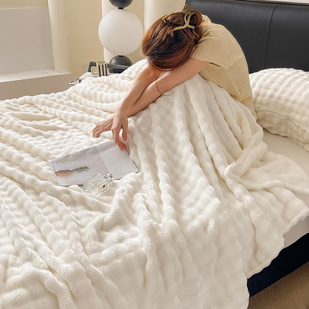 Bubble Fleece Blanket-White